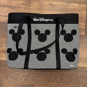 Walt Disney World Tote Bag‎ Black White Stripe Mickey Mouse Ears Large Carryall
